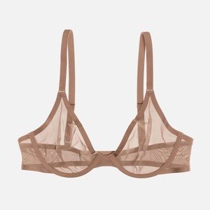 NWOT Plunge Mesh bra in Taupe